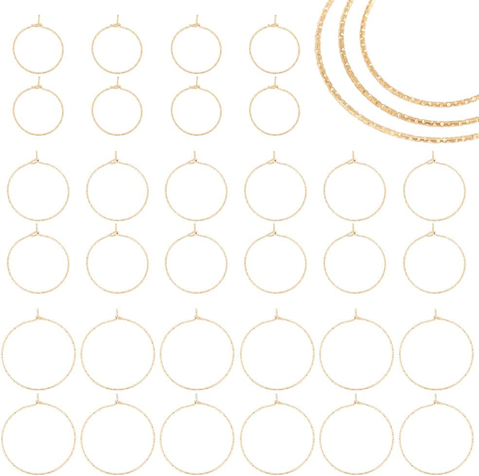 36Pcs 3 Size Ion Plating(IP) 316 Surgical Stainless Steel Hoop Earrings Findings Wine Glass Charms Rings Nickel Free Golden 25~34x21~30mm Pin: 0.6mm