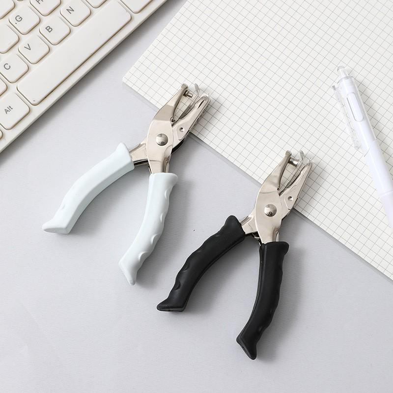 Black & White Rubber-Coated 6mm Handheld Hole Punch Pliers - Manual, Labor-Saving, Single-Hole Loose-Leaf Punch for Office Use