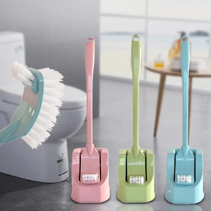 Set Spazzolino WC Domestico Forniture Creative per la Pulizia del Bagno Manico Lungo Doppia Testina Spazzola per la Pulizia Senza Angoli Morti
