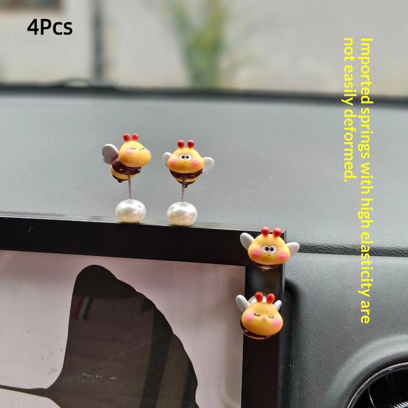 4 Stück Süße Mini-Biene Auto-Innendekoration Auto-Rückspiegel Armaturenbrett Ornamente Autozubehör Computer Motorrad Ornament