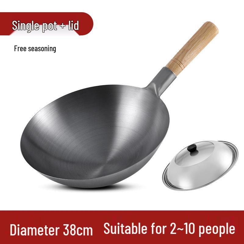 Zhangqiu Non-stick Cast Iron Wok with Large Ladle for Home & Restaurant Use - Suitable for Gas Stoves