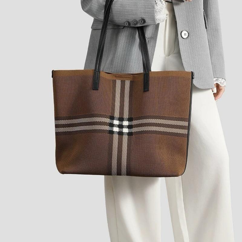 Large Tote Bag for Women, Casual Fashion Shoulder Bag, Woven Striped Work Bag, Versatile Handbag and Crossbody Bag