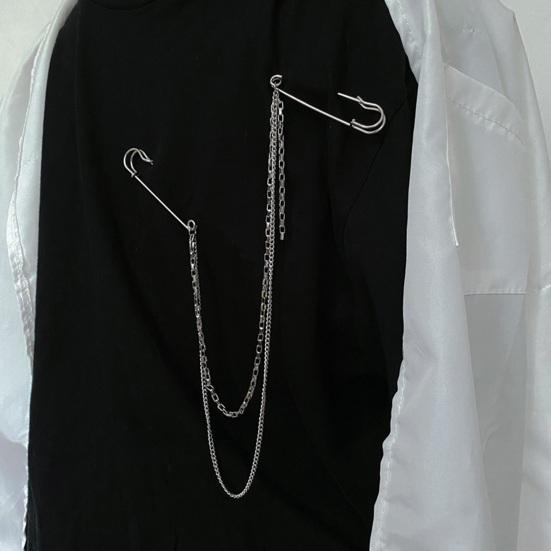 Unisex Clothes Pin Single/Double Layer Chain Polished Large Pin Alloy Pants Shirt Chest Suit Skirt Decoration