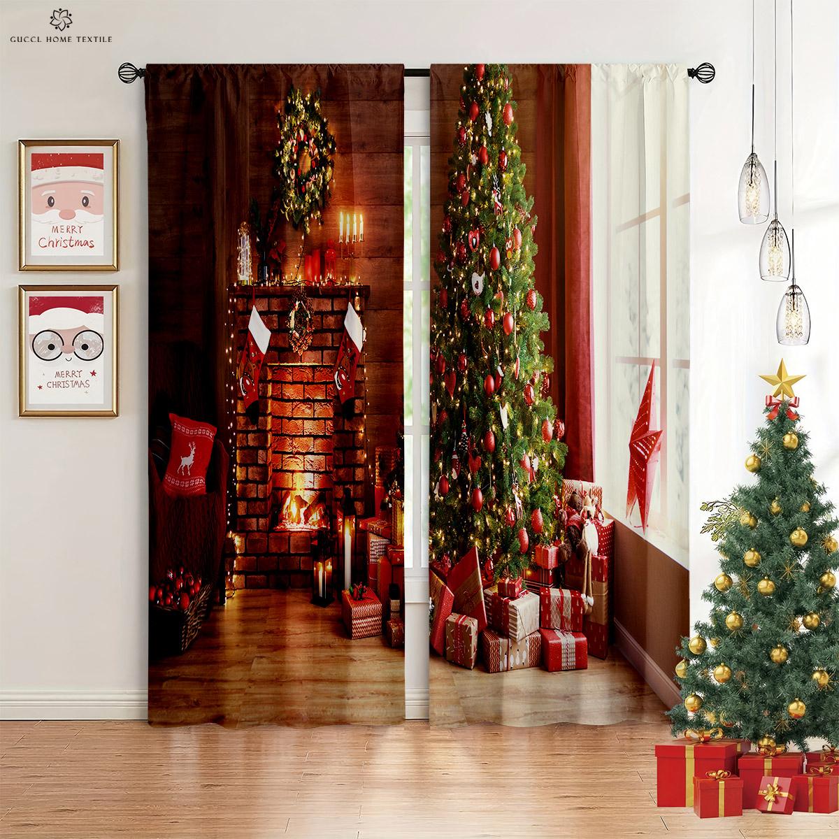 

Рождественские шторы на окна, новогодние подарки, украшение комнаты, подходит для кухни, спальни, гостиной, 2 шт. W50xH130(CM)x2PCS&Grommet Top