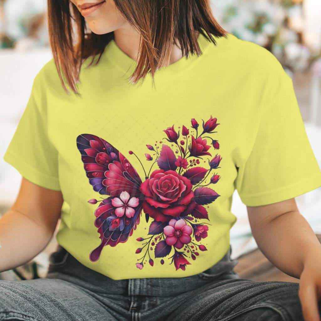 Floral Butterfly Fashion Clothes Summer Spring Flower Tee Ladies Cartoon Clothing Short Sleeve Graphic Women T-shirt Female Top