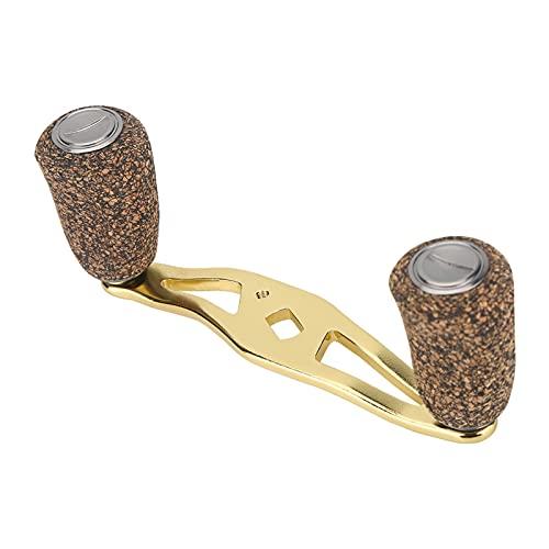 Ongwan Reel Handle, Double Handle, 85mm, Wooden Knob, Metal Frame, with Replacement Fittings, for Casting and Spinning Reels (Gold)