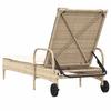 Sun Lounger with Wheels and Cushion Beige Poly Rattan
