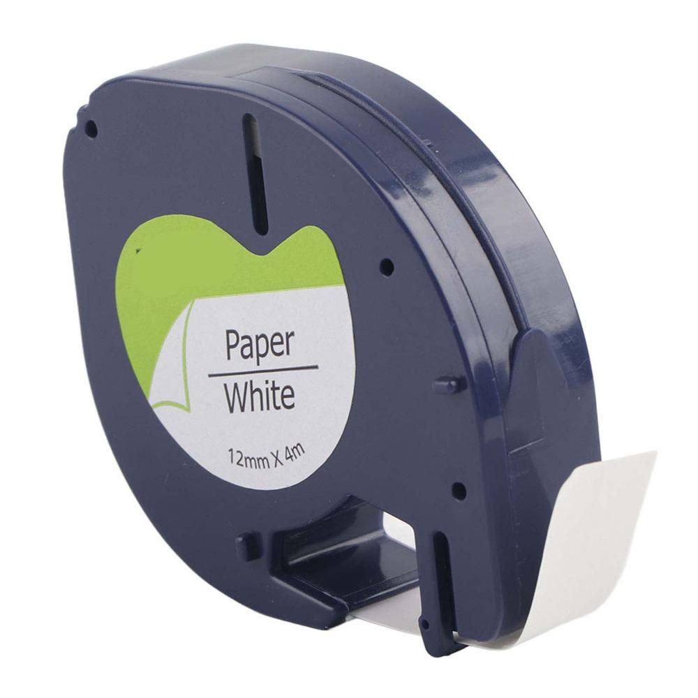 2Pcs PET Resin Ribbon Black-on-White 12mm X 4m Thermal Printing Tape Film Coating Standard Size for DYMO LT Labeling Machine