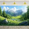 1 Piece, Mountain Forest and River Scene Decoration, Celebration Background with Blue Sky and White Clouds, Polyester Material
