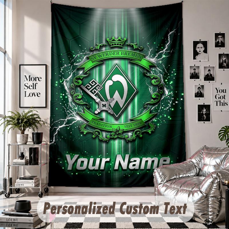 Wall Hanging Tapestry With Custom Name & Text, Werder Bremen FC Decorative Tapestry For Bedroom