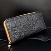 [Revetta] Men's Crocodile Leather Long Wallet, BlackOrange, Made from a Single Piece of Genuine Leather with a Round Zipper and Matte Finish [244crw]