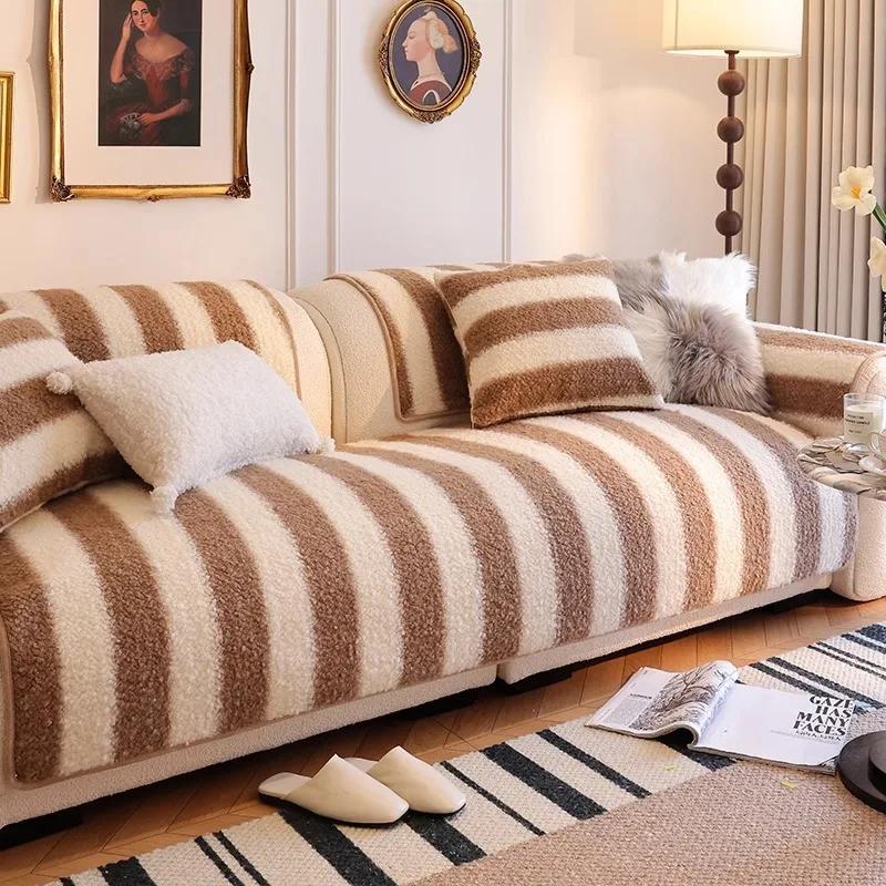 Lammwolle Verdicken Sofa Matte Leichter Luxus Warm Sofa Kissenmatte Rutschfest Couchtuch Sofabezüge für Wohnzimmer Sitzbezüge