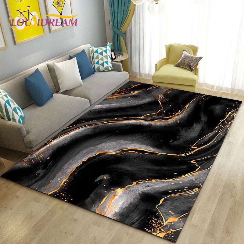Nordic Black Gold Blue Marble Area Rug Large,Carpet Rug for Living Room Bedroom Sofa Doormat Decoration,kids Non-slip Floor Mat