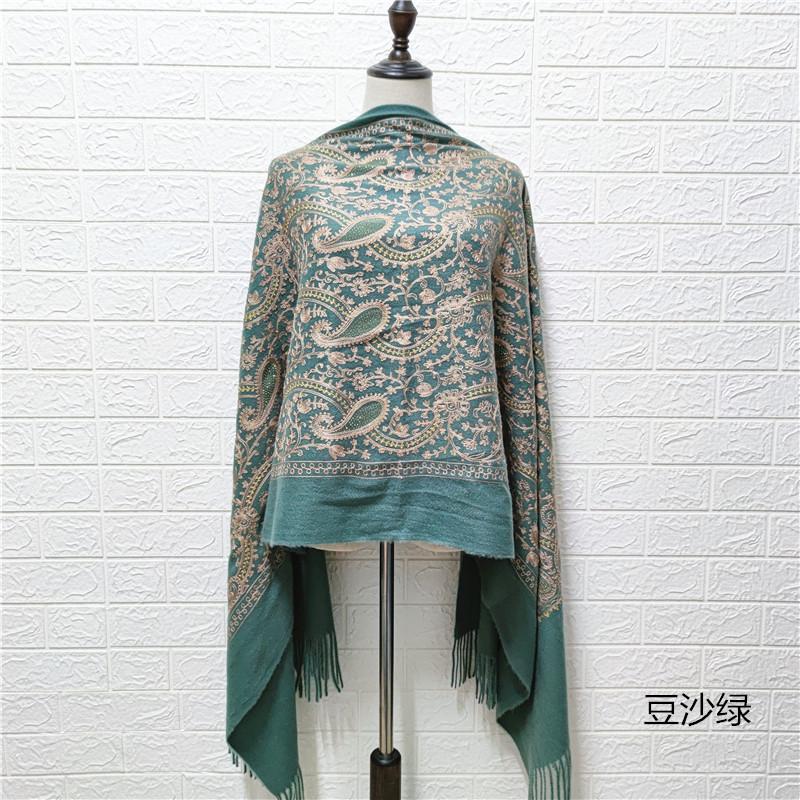 Paisley Flowers Embroidery Cashmere Scarf Women Winter Pashmina Tassel Shawl Elegant Ladies Thicken Warm Blanket Scarves Wraps