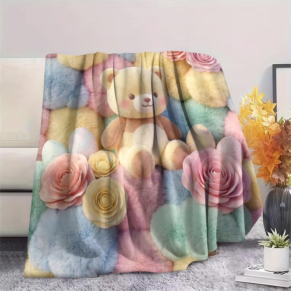 1Pc Butter Bear Print Flannel Blanket, High Quality Comfortable for All Seasons, Home Decor, Warmth and Comfort, Perfect for Christmas Gifts