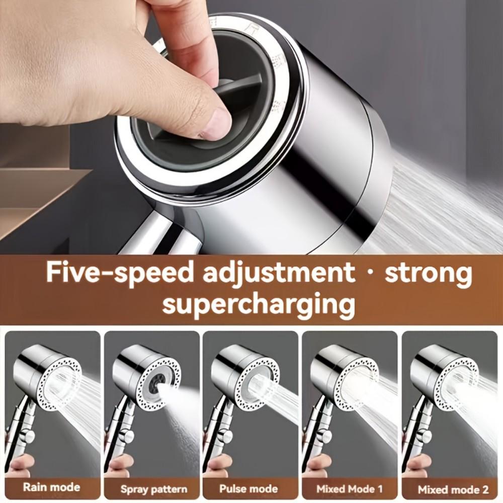 5 Spray Spa Shower Head ABS Portable High Pressure Large Flow Filtered Shower Heads with Stop Button Universal Bathroom Nozzle