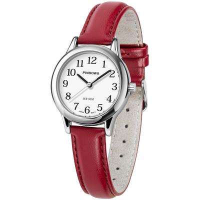 PINDOWS Women's Slim Minimalist Quartz Analog Watch with Black Leather Strap and Gold-Tone Case - A Stylish and Elegant Everyday Watch