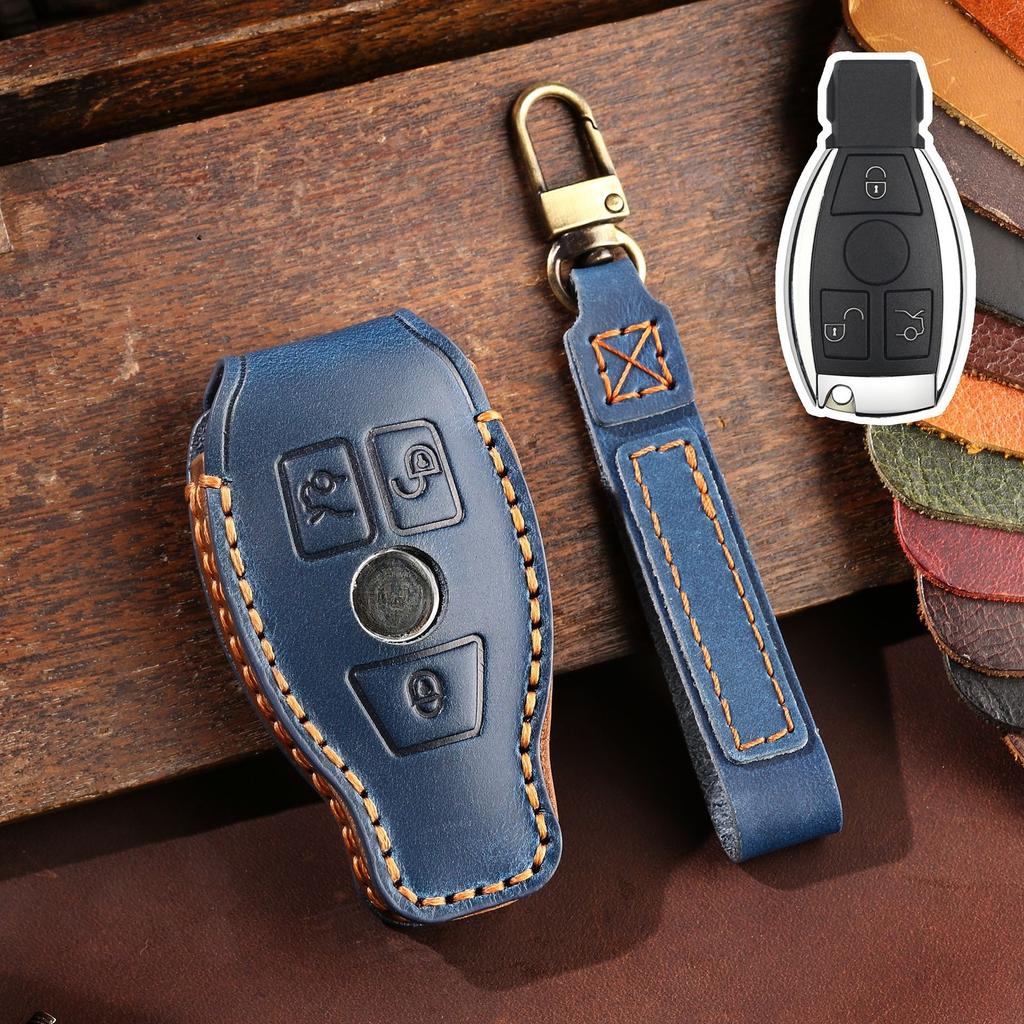 Leather Car Key Cover Keychain Case Protector Bag for Mercedes Benz A B C E S G Class W204 W205 W212 W213 W176 W177 GLC CLA AMG