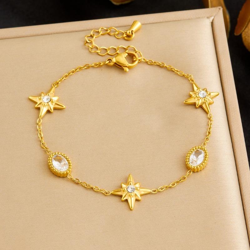 

Gold Plated Stainless Steel North Star CZ Charm Bracelet for Women золотой
