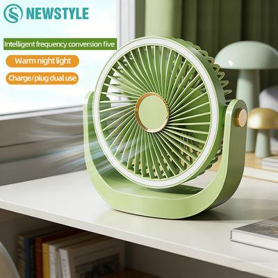 1200mAh Rechargeable USB Desk Fan 5 Speed 3 Level Night Light Quiet Cooling Fan for Home Office Bedroom Dorm Outdoor Use