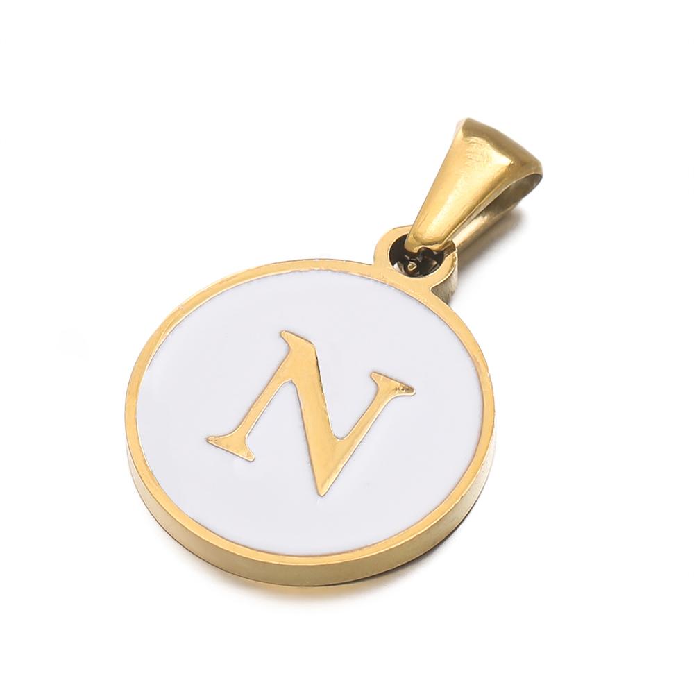 1pcs/pack Stainless Steel 26 Alphabet A-Z Letters Round White Pendants For DIY Bracelet Necklace Jewelry Making Accessories