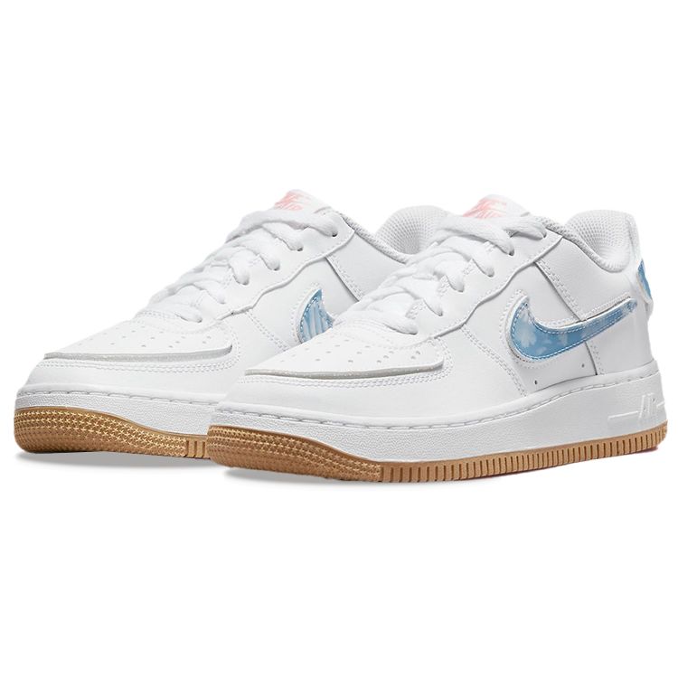 Nike Air Force 1 GS White Bleached Coral Clouds Kids Sneakers Eraser-Beige Skateboard-Blue DM1020-100