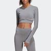 Adidas Logo Print Solid Color Round Neck Long Sleeve T-Shirt Women Tops Gray HD9061