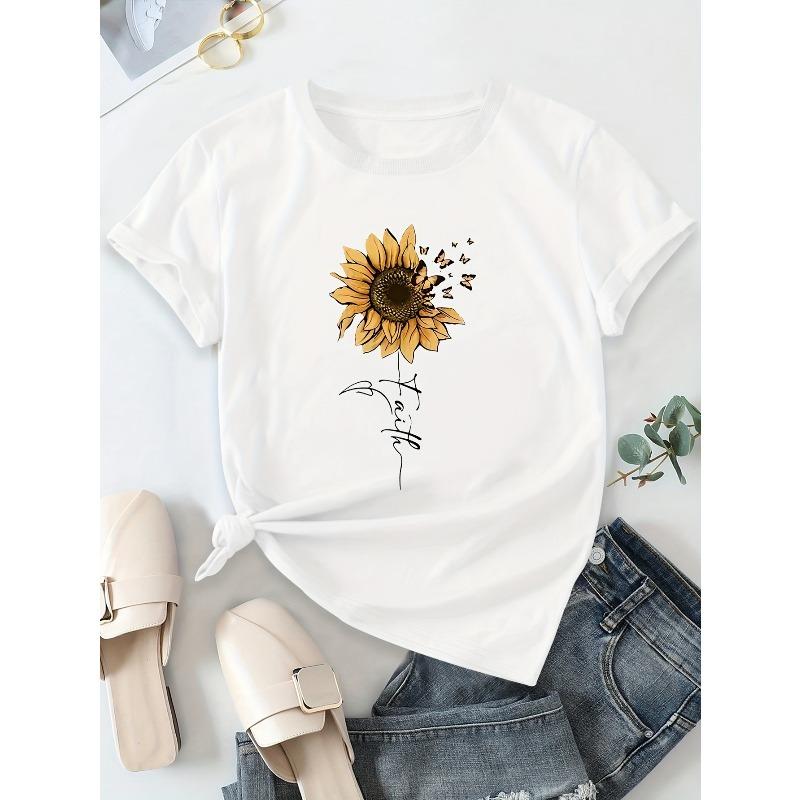 European Size  Pattern Printed Casual Round Neck Short Sleeve T-shirt Summer New Women's Wear