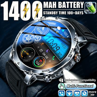 2026 Ny Hållbar 1400mAh Stort Batteri Smartklocka Herr 1,7" HD-skärm IP68K Vattentät LED-ficklampa Sport BT-samtal Smartarmband