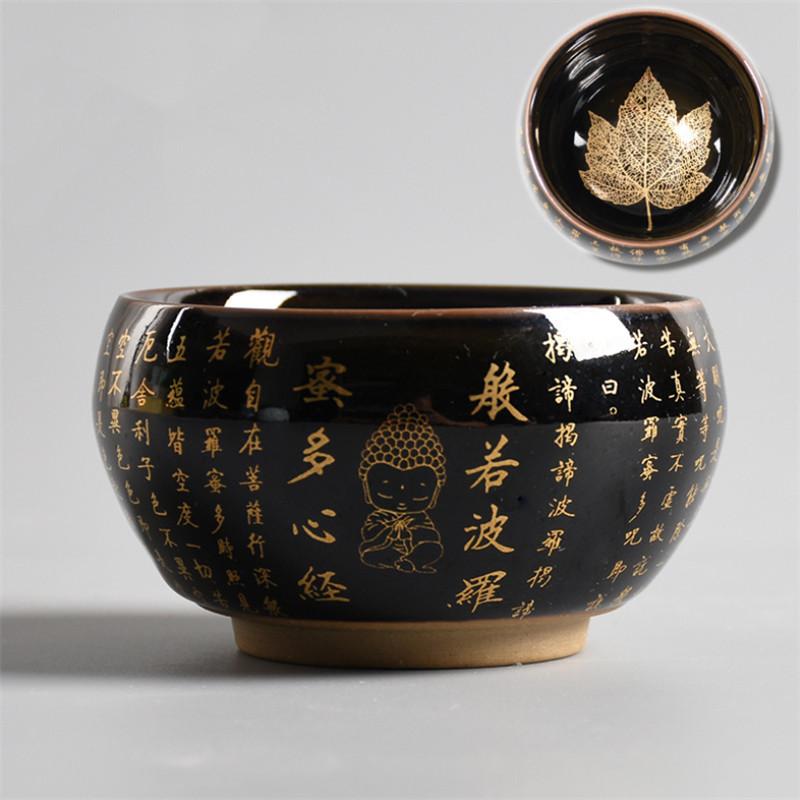 Ceramic Heart Sutra Teacup Porcelain Leaf Master Tea Cup Zen Buddha Office Water Mug Home Decor Drinkware