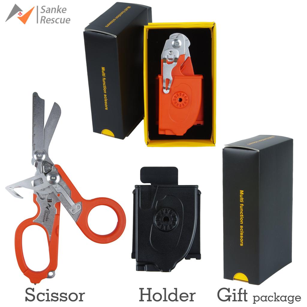 Sanke Rettungs-Traumaschere, Notfallschere, Werkzeug aus Edelstahl, faltbare Traumaschere mit Riemenschneider, Glasbrecher, EDC