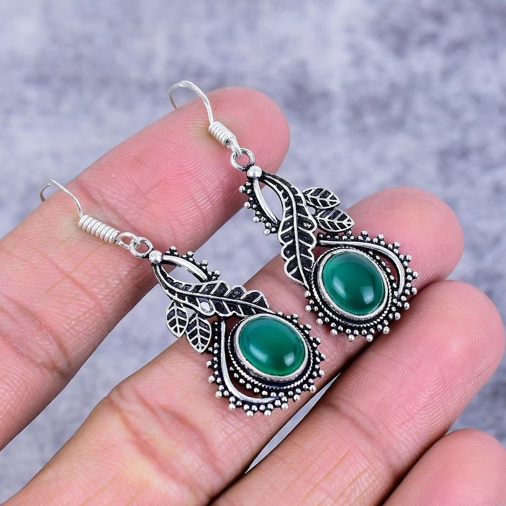 Green Onyx Gemstone Handmade 925 Sterling Silver Jewelry Earring 1.97" M-2694