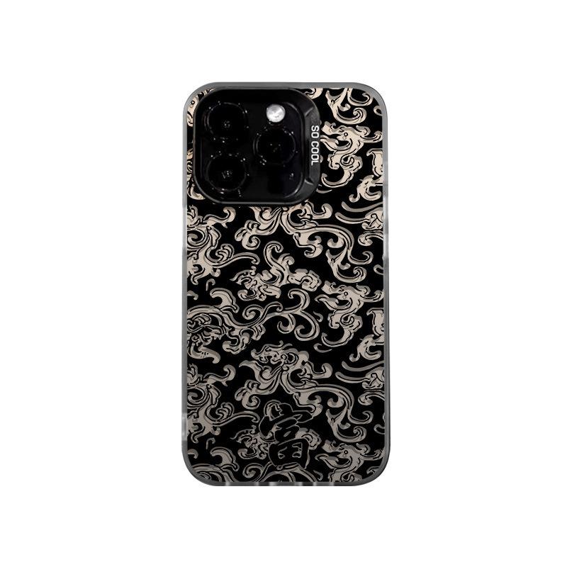 Dragon Pattern Rich Character Is Suitable for Apple 16 Mobile Phone Case Iphone15plus New 14promax Premium 13 Color Silver Case