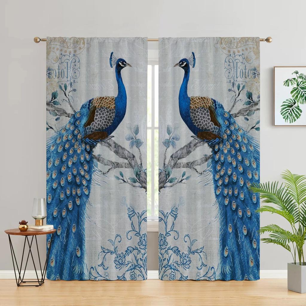 Vintage Peacock with Flowers Butterfly High Shading Curtain Bedroom Living Room Window Thick Blckout Drape Multicolor Peacock