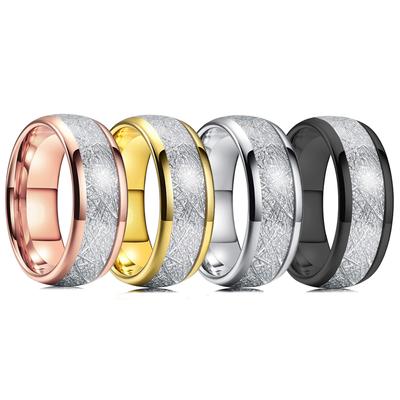 Fashion 8mm Men 'S Gold Color Groove Beveled Edge Stainless Steel Ring Meteorites Inlaid Red Carbon Fibre Ring Men Wedding Band