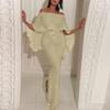 Women's Fashion Sexy Solid Color Off Shoulder Slim Fit Sequin Wrap Hip Split Party Dress