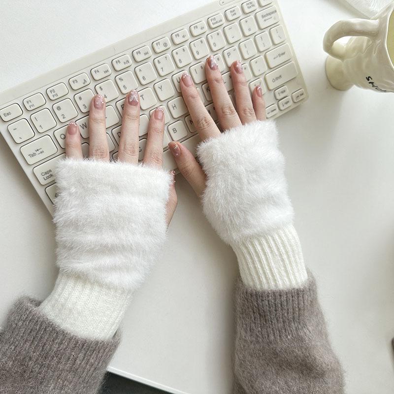 Half Finger Gloves Autumn and Winter Warm and Cold Proof Knitted Gloves Student Writing Office Cycling Touch Screen Gloves