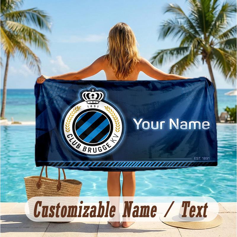 Custom Text Beach Towel, Soft Absorbent Swimming Multi-use TowelClub Brugge FC