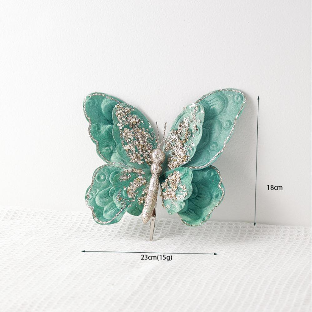 

Cloth Glitter Christmas Simulation Butterfly DIY Christmas Tree Christmas Decoration Powder Christmas Butterfly озеро синього кольору