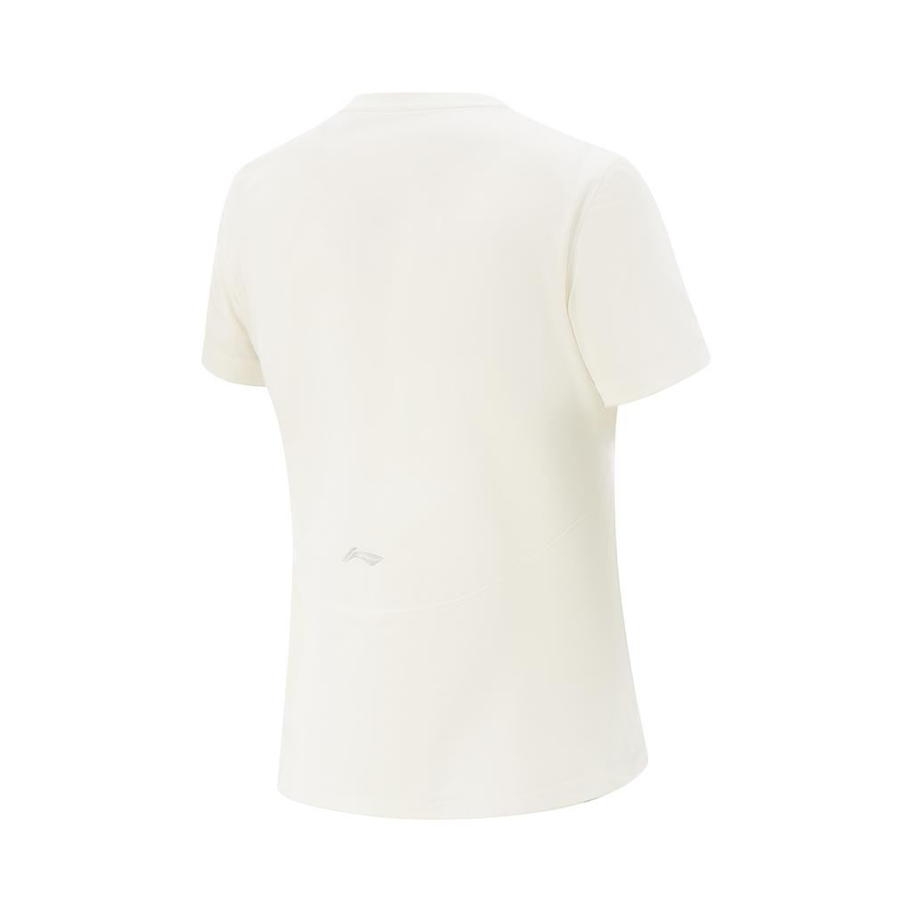 Li-Ning Fitness Series Simple Solid Color Round Neck Pullover Short Sleeve T-Shirt Women Tops Off-White ATSV510-7