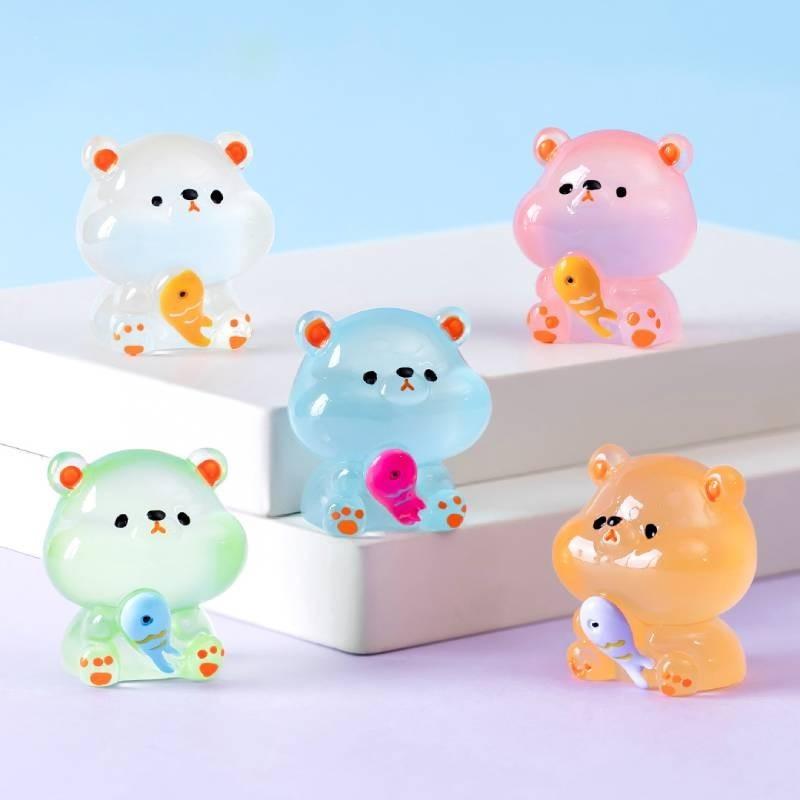 Landscape Creative Micro Cute Glow Dark Eat Fish Bear Animal Doll Accessories