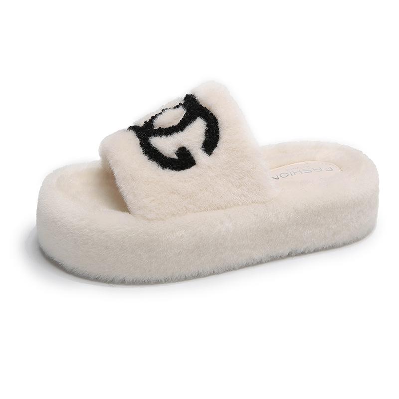 Xiaoxiangfeng Thick-bottomed Fluffy Slippers Women Wear Autumn and Winter Slippers Popular Fashion Brand Internet Celebrity Home Cotton Slippers