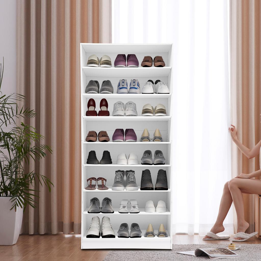 8-Tier Open Shoe Storage Cabinet W/ 8 Compartments - White Freestanding Shoe Shelf Organizer for 32 Pairs of Shoes(178.7cm Tall)