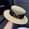 Summer Women's Flat Top Straw Hat Travel Seaside Vacation Shade Sun Protection Hat Casual Straw Sun Hat