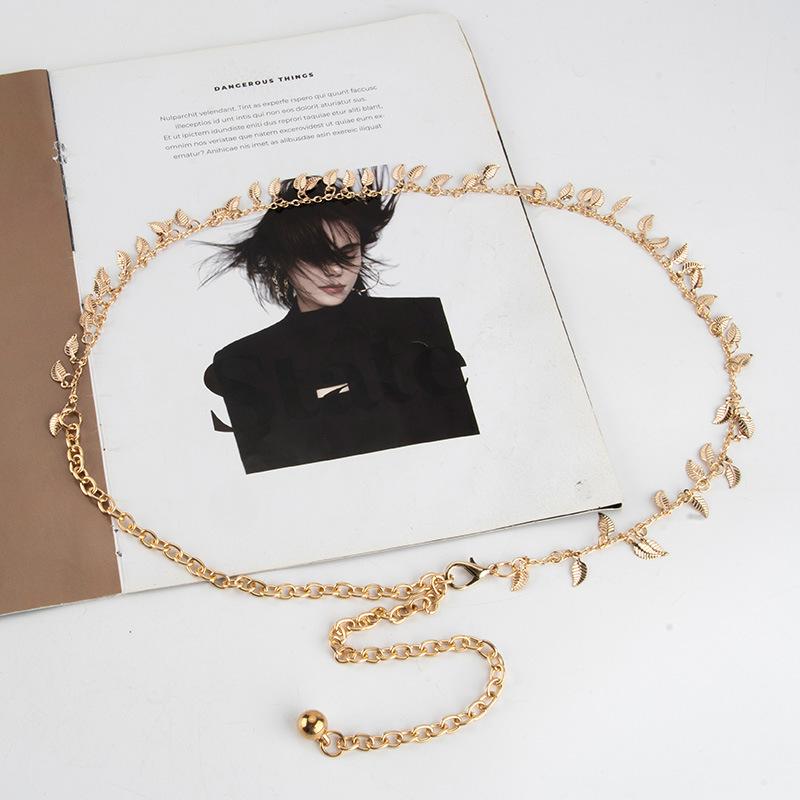 Leaf decoration metal waist chain women's versatile high-end fashion skirt belt accessories women's waist rope