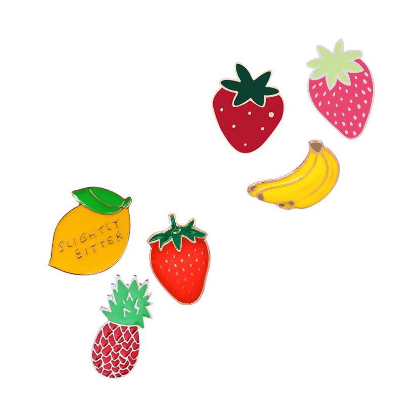 Kreatives Cartoon-Frucht-Broschen-Set: Süße Ananas-, Zitronen-, Bananen- und Erdbeer-Anstecker