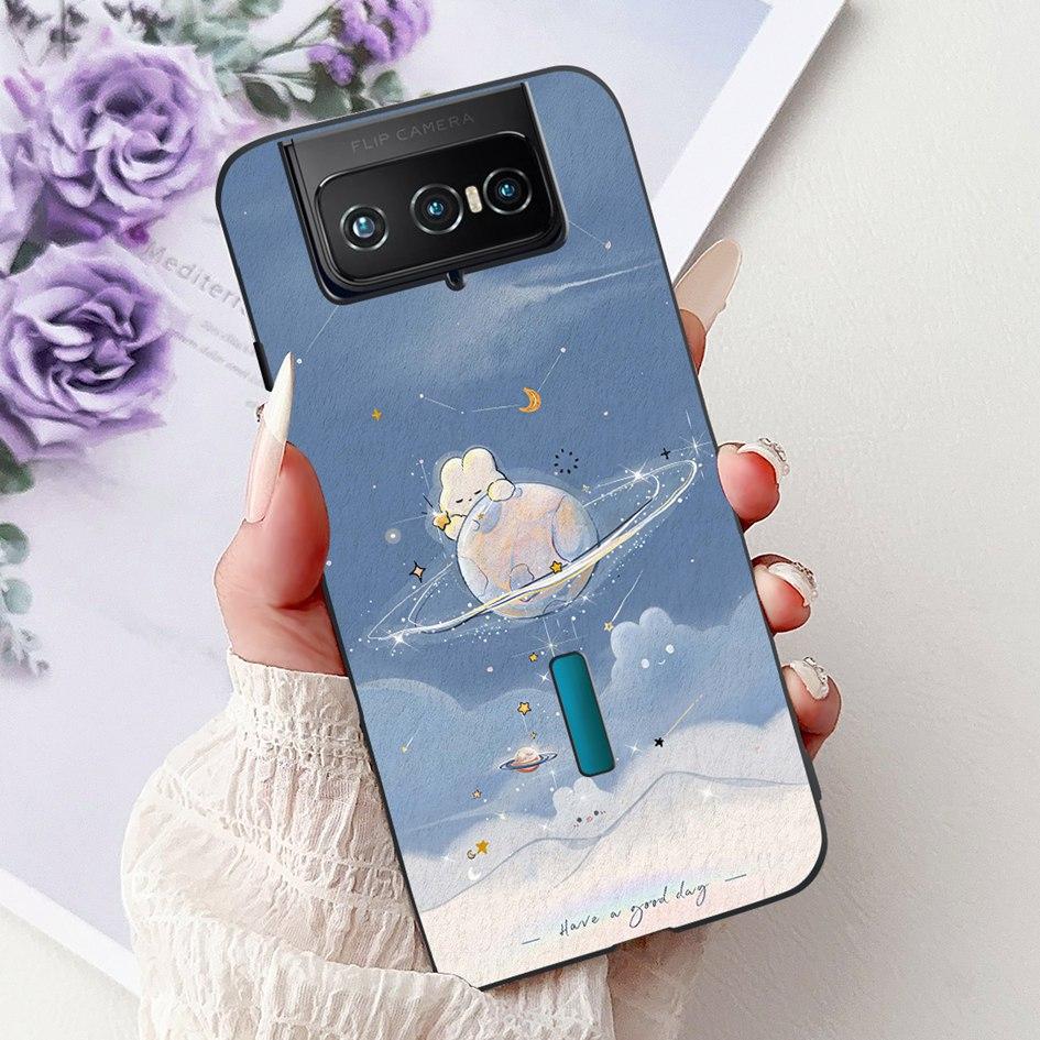 For Asus Zenfone 7 ZS670KS Case I002D Popular Flower Soft Black Silicone Phone Cover For Zenfone 7 Pro ZS671KS Funda I002DD Capa