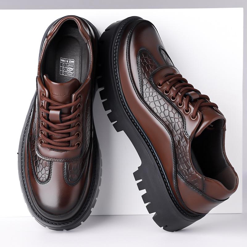 Men's British Style Thick-Soled Crocodile Pattern Leather Shoes - Versatile Non-Slip Casual Footwear