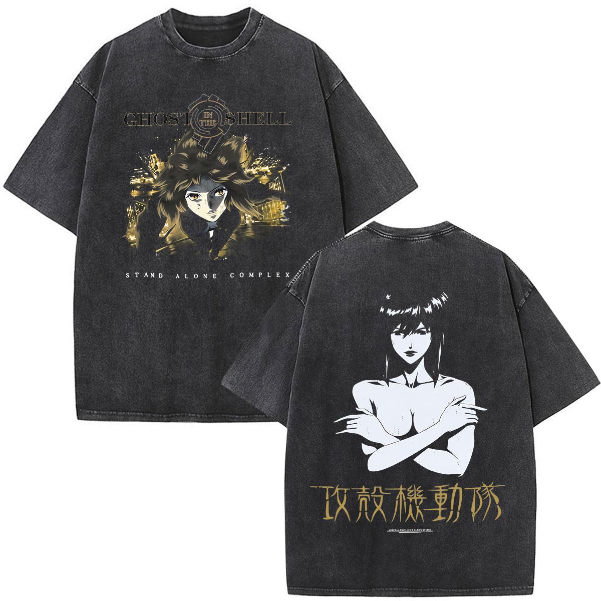 

Ghost in The Shell Motoko Kusanagi Vintage Washed Punk Anime T Shirts Men Women Fashion Casual Short Sleeve Oversized Tshirts S