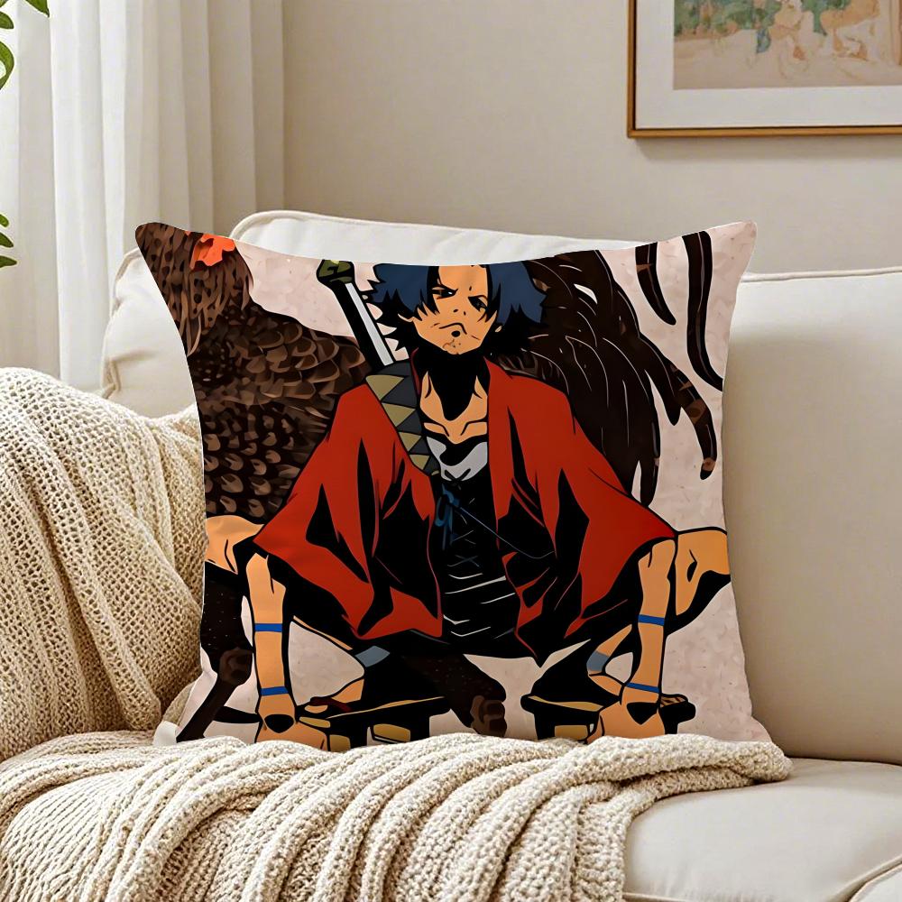Samurai Anime SSamurai Champloo Cushion Cover Linen Pillowcase Soft for Sofa Bed Home Room Decor